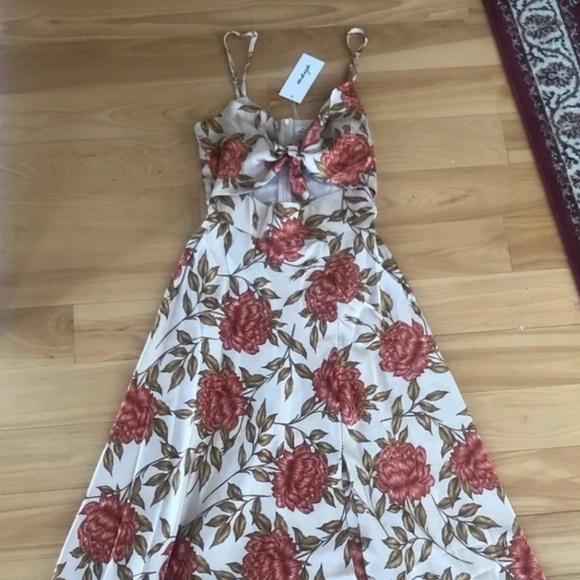 Billy J Dreamers Midi Dress - Gold/Red Floral - Size AU 10 (US SMALL/MEDIUM) - Picture 4 of 6